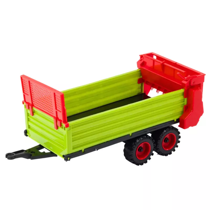 LEAN TOYS Tractor con remolque, propulsión por fricción, capó y puertas que se abren, verde