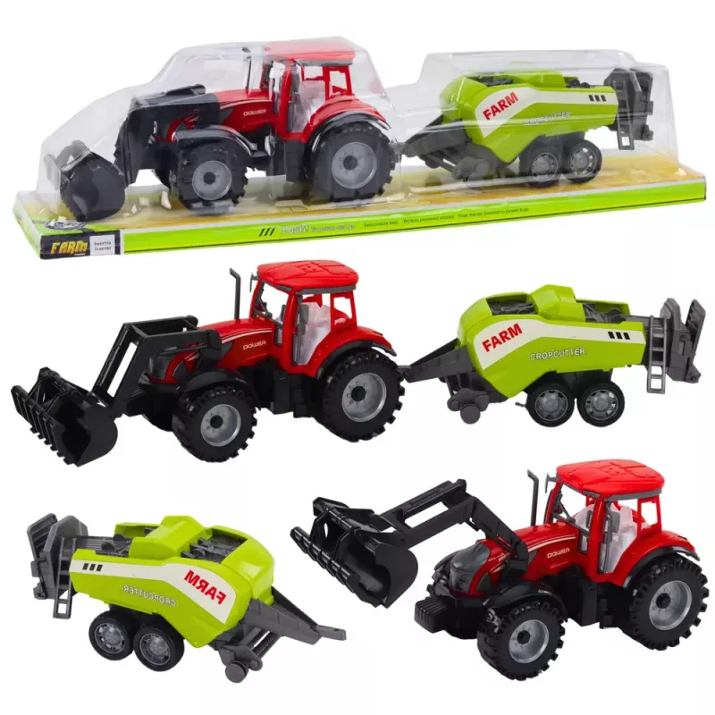 LEAN TOYS Set de tractor con cargador y empacadora agrícola Rojo