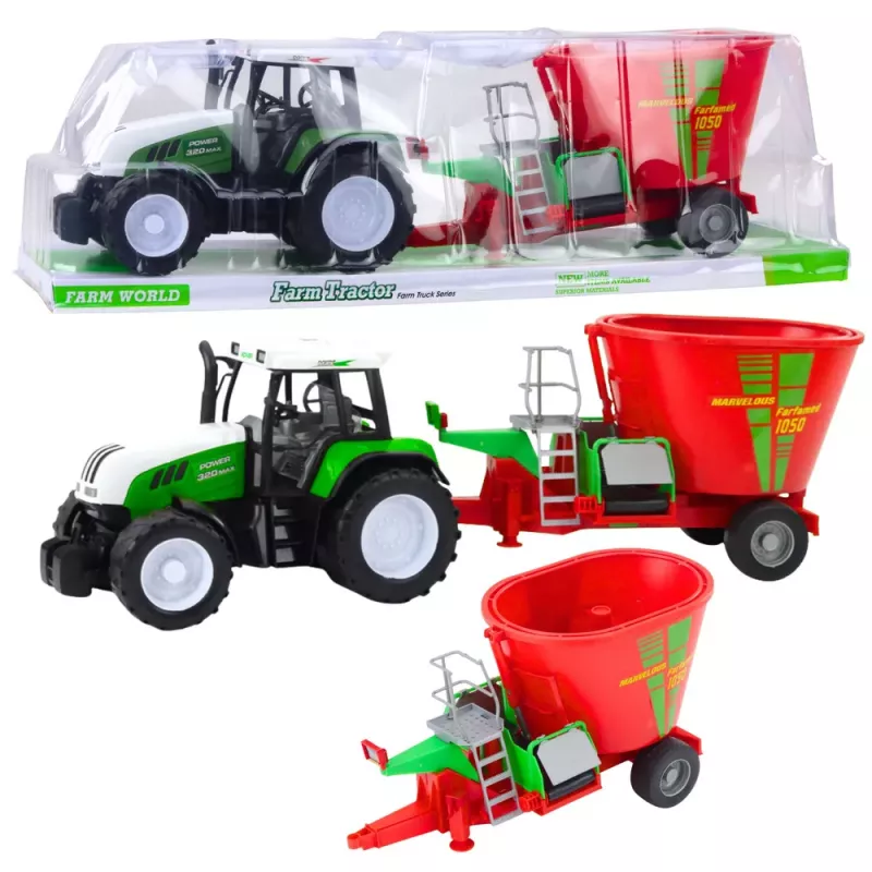 LEAN TOYS Tractor agrícola verde con remolque y mezclador de pienso 50cm