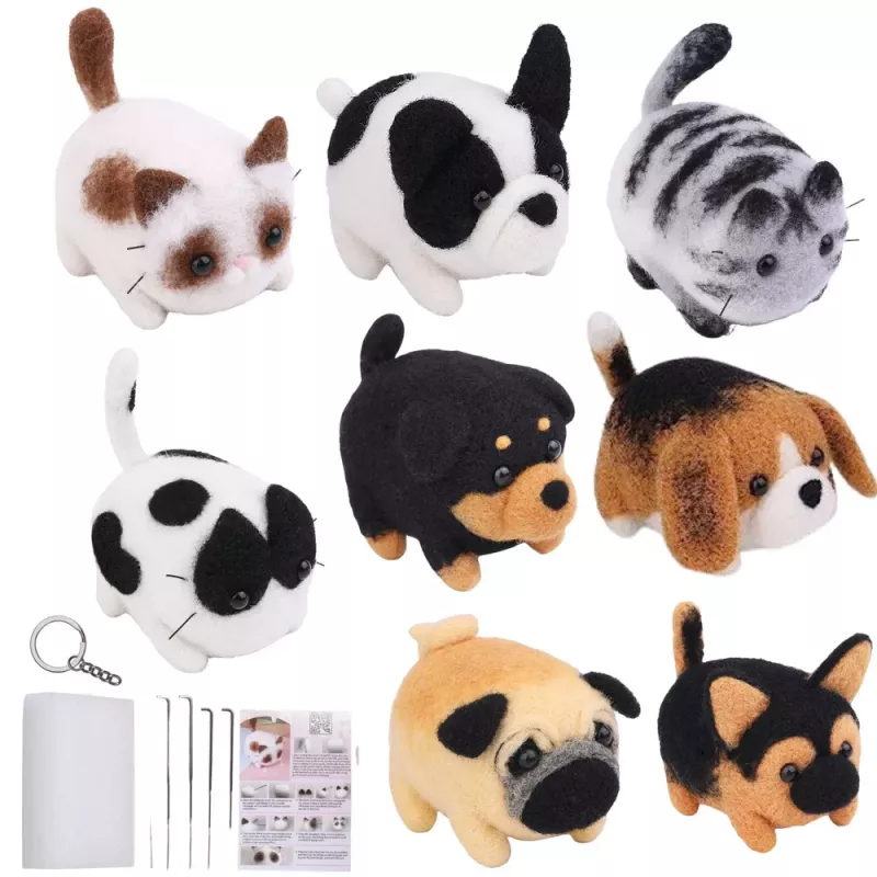 LEAN TOYS Kit de fieltrado DIY - Lana cardada Perro Gato Mix