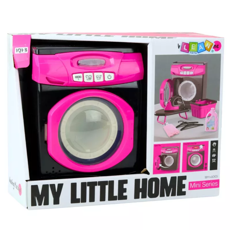 LEAN TOYS Set de electrodomésticos Lavadora interactiva con luz, sonido y accesorios, rosa/negro