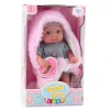 LEAN TOYS Muñeca bebé en pijama gris con manta de conejo rosa, 23 cm