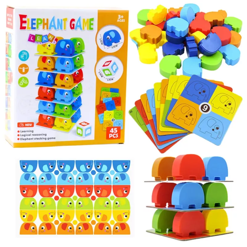 LEAN TOYS Juego arcade familiar Torre de elefantes Apilable 45 piezas