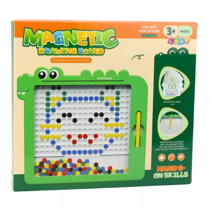 LEAN TOYS Pizarra magnética Puzzle Mosaico Dinosaurio Verde Tarjetas 20 diseños