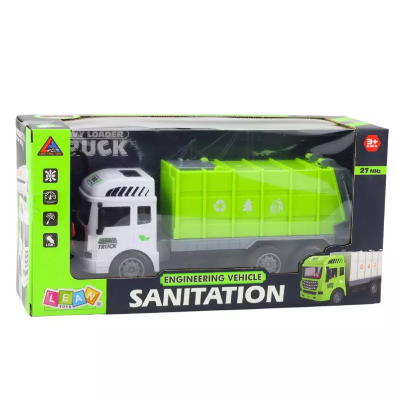 LEAN TOYS Camión de basura RC con mando a distancia Verde claro 1:24