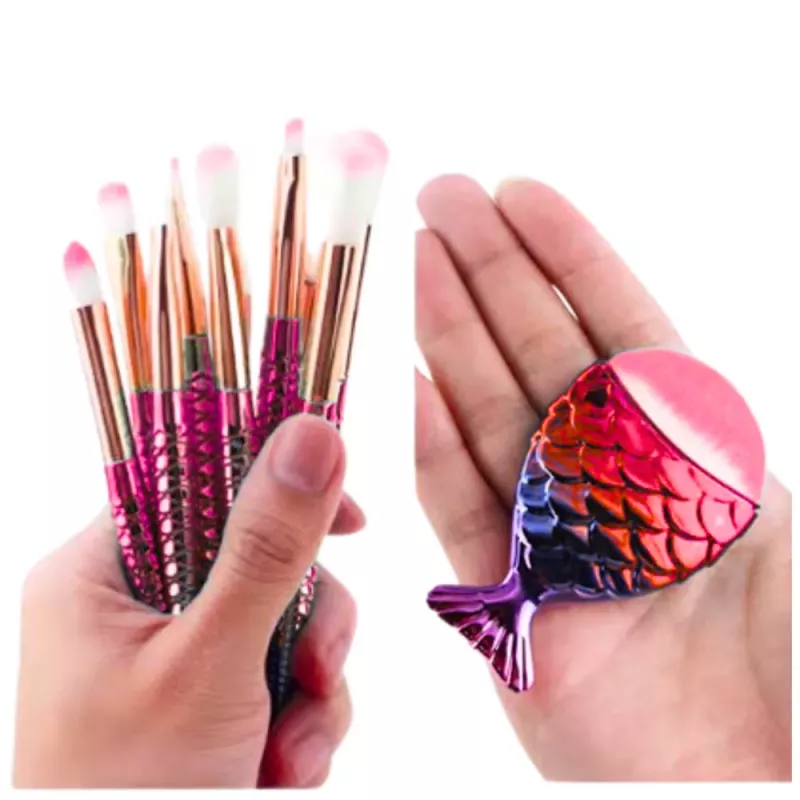 LEAN Set de brochas de maquillaje cola de sirena morado-rosa 8 uds.
