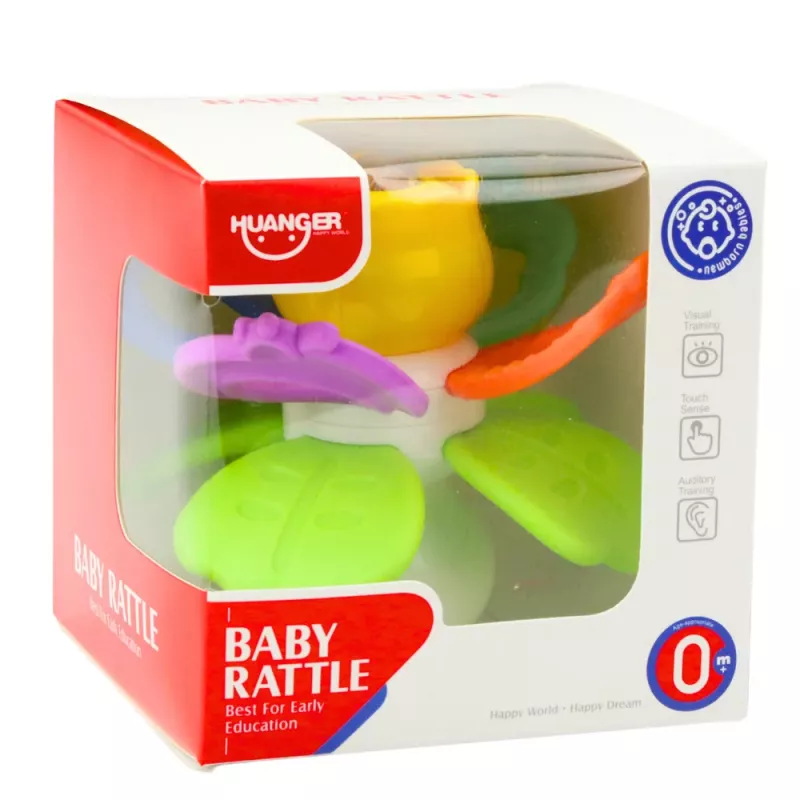 LEAN TOYS Juguete sensorial flor giratoria con mordedores y ventosa