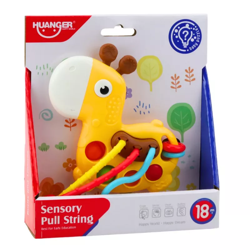 LEAN TOYS Juguete sensorial jirafa para arrastrar con cuerdas amarillo