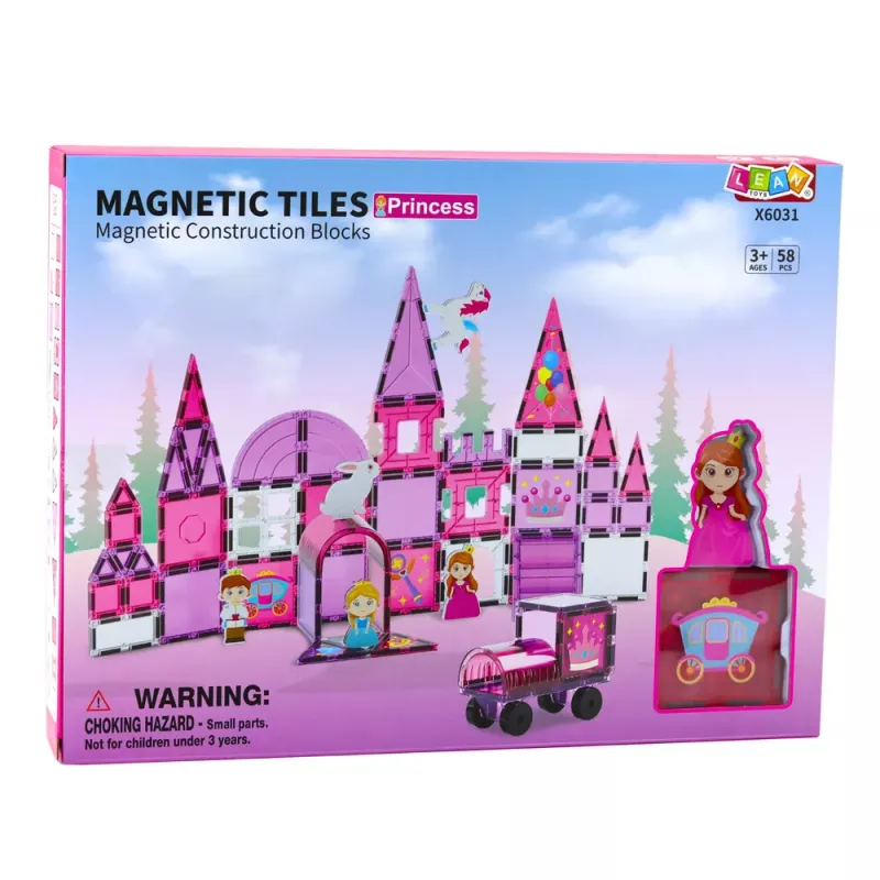 LEAN TOYS Bloques magnéticos de ventanas para niñas rosa 58 piezas