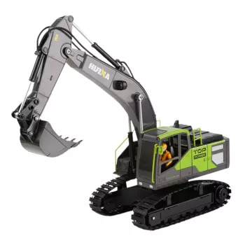 Huina excavadora de orugas con mando a distancia verde 1:18