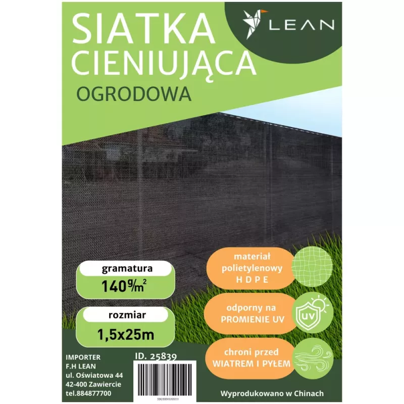 LEAN Red de sombreo para valla ocultación gris 1,5M 25M 140g/m²