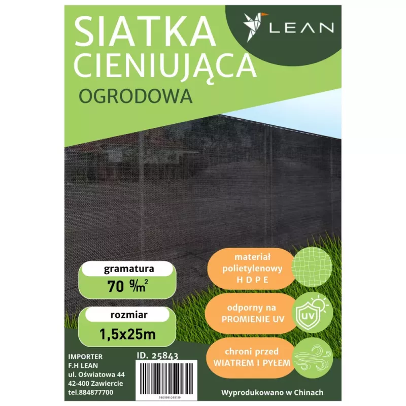 LEAN Red de sombreo para valla ocultación negro 1,5M 25M 70g/m²