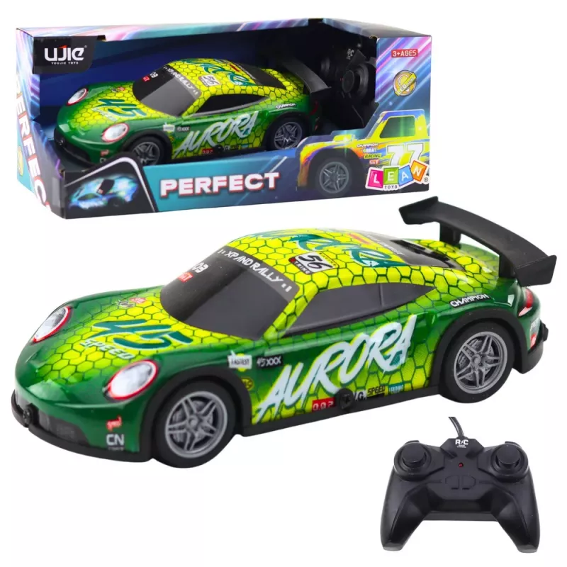 LEAN TOYS Coche de carreras RC teledirigido con carrocería luminosa verde