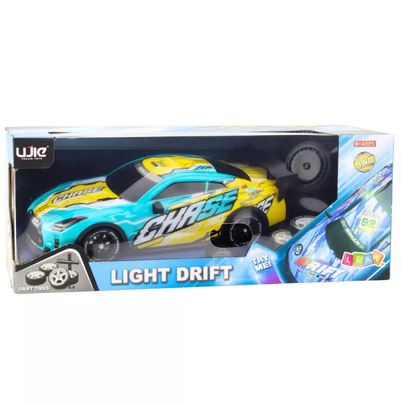 LEAN TOYS Coche deportivo RC teledirigido con carrocería drift luminosa turquesa