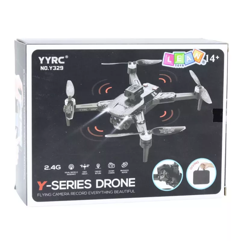 LEAN TOYS Dron Y329 cámara HD WiFi FPV cuadricóptero con luces LED, control por app, negro carbono