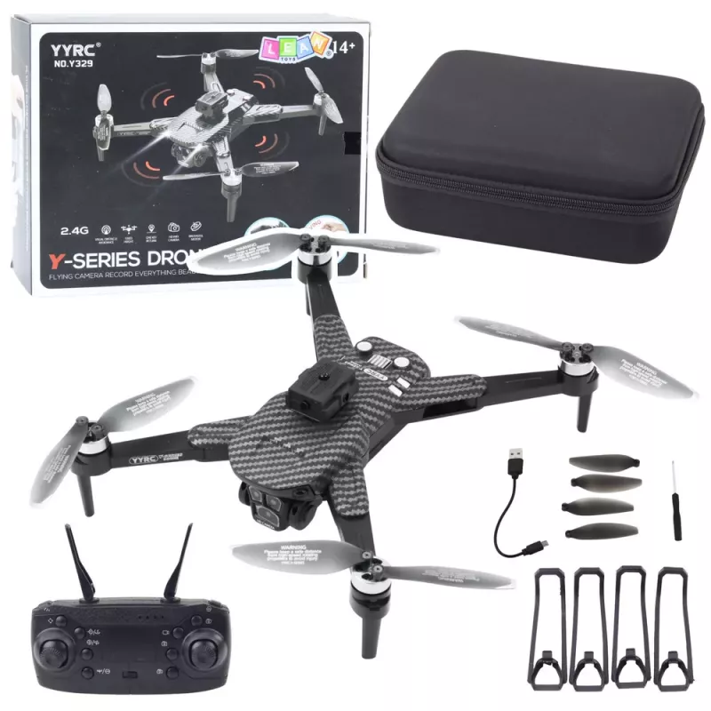 LEAN TOYS Dron Y329 cámara HD WiFi FPV cuadricóptero con luces LED, control por app, negro carbono
