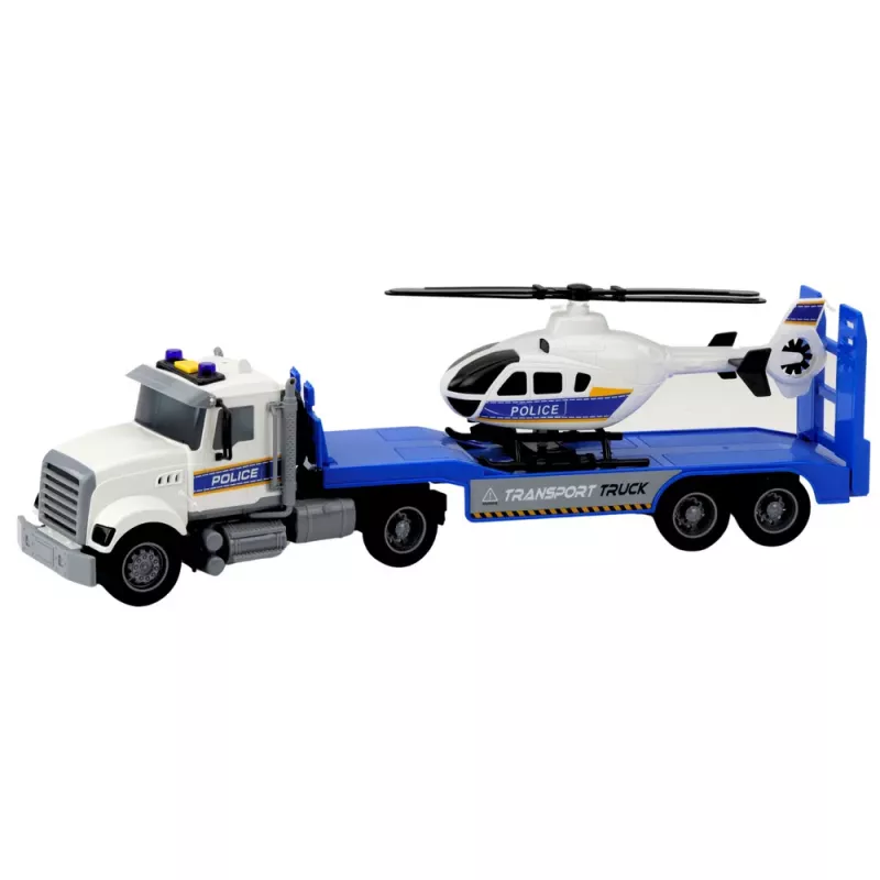 LEAN TOYS Camión de transporte de policía con helicóptero, set con luz y sonido