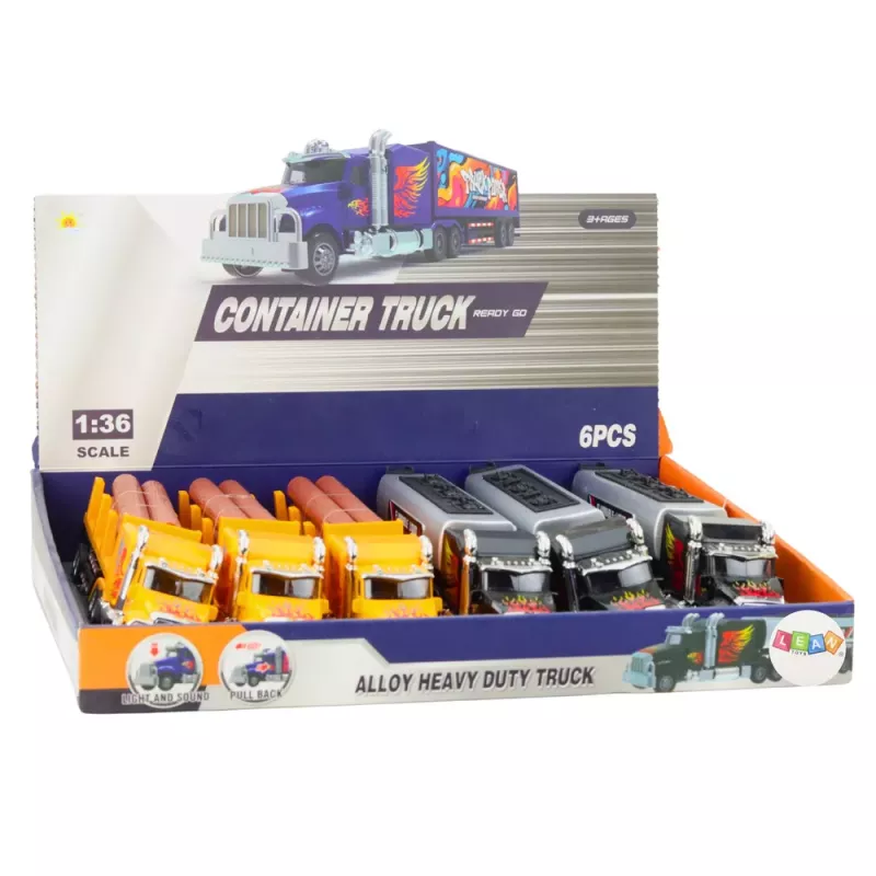 LEAN TOYS Camión cisterna transporte de madera con retroceso, luces y sonidos 1:36
