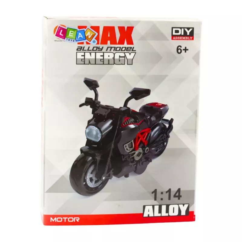 LEAN TOYS Moto para montar con tornillos, metal 1:14 DIY negro con elementos dorados