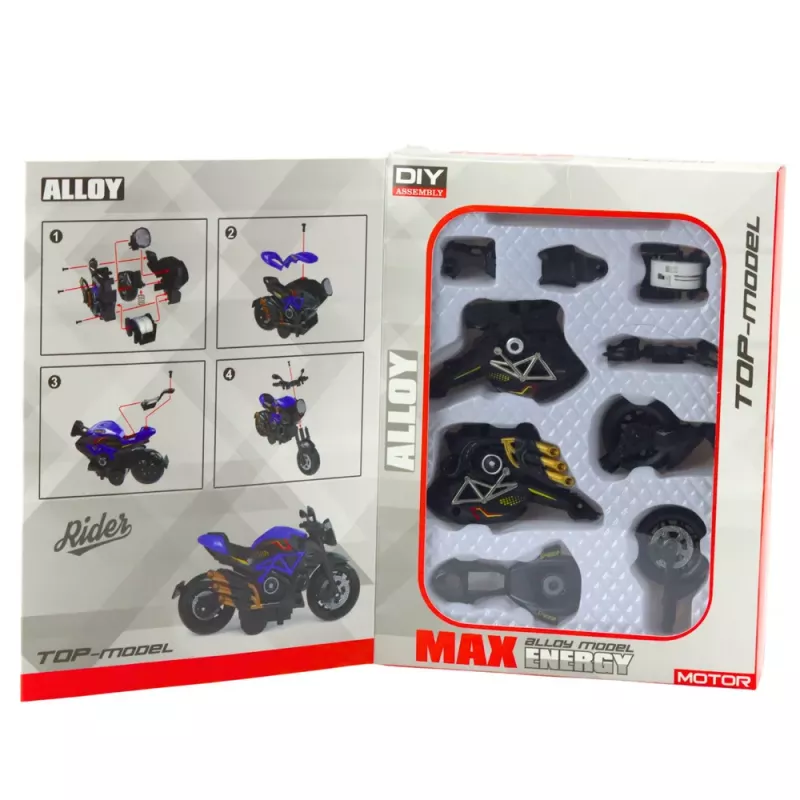 LEAN TOYS Moto para montar con tornillo, metal 1:14 DIY con elementos dorados negro