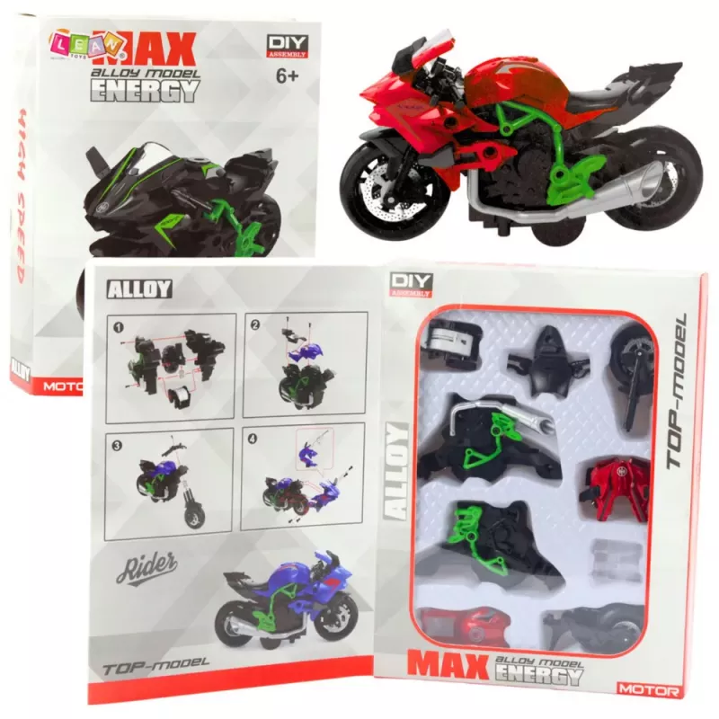 LEAN TOYS Moto para montar con tornillos, metal 1:14 DIY verde-rojo
