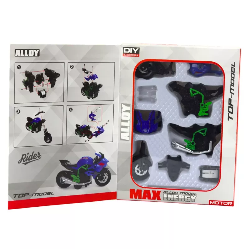 LEAN TOYS Moto para montar con tornillos, metal 1:14 DIY verde-azul