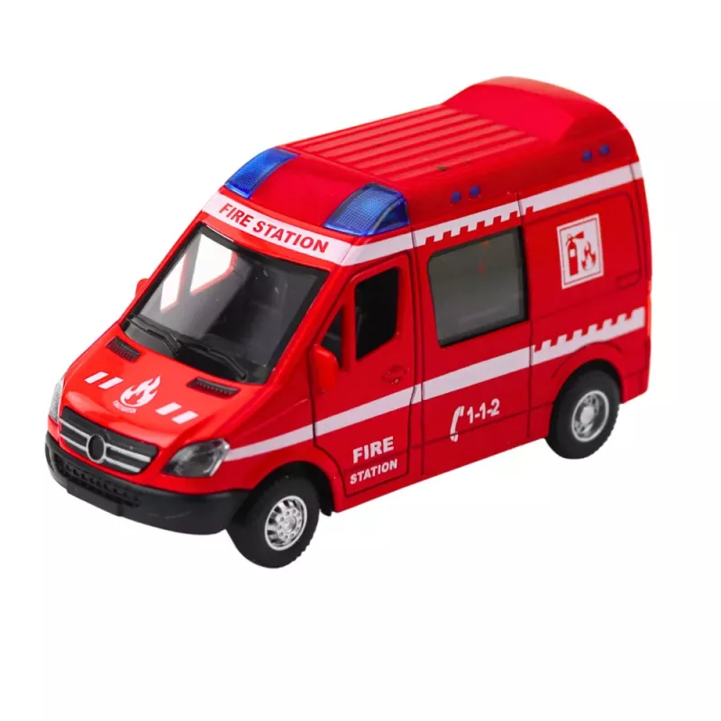 LEAN TOYS Coche de bomberos de metal con retroceso, motor, luces y sonidos rojo 1:32