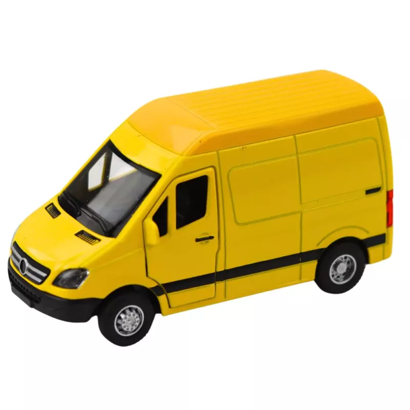 LEAN TOYS Furgoneta de reparto de metal con retroceso, luz y sonido, amarillo, escala 1:32