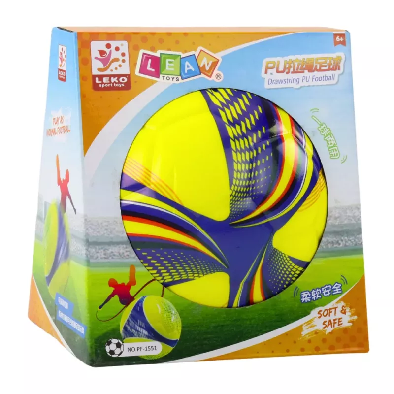LEAN TOYS Pelota de espuma con cuerda y mango de tracción amarilla 14cm