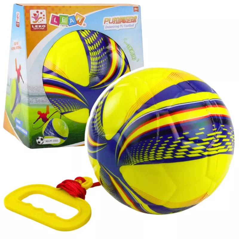 LEAN TOYS Pelota de espuma con cuerda y mango de tracción amarilla 14cm