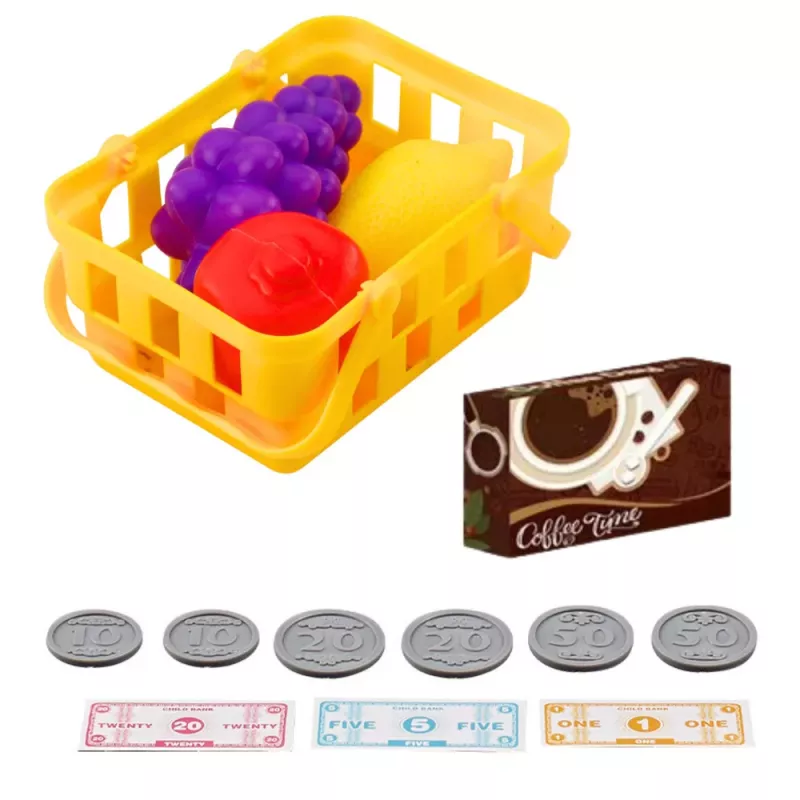 LEAN TOYS Caja registradora para niños con accesorios cesta fruta luces sonidos rojo