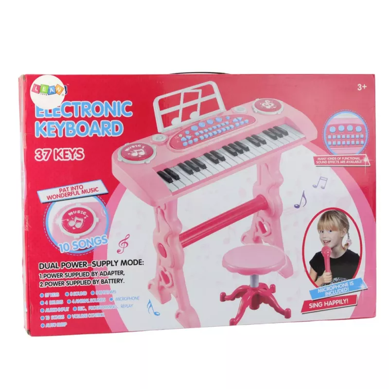 LEAN TOYS Piano electrónico para niños con micrófono 37 teclas rosa