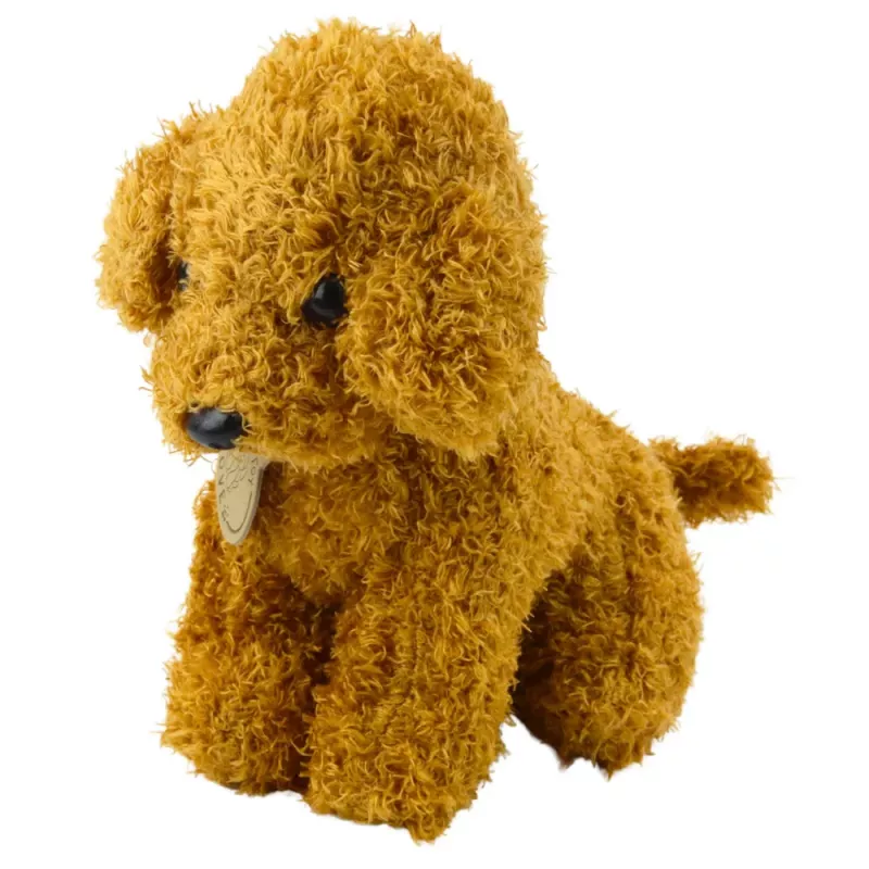 LEAN TOYS Perro caniche en bolsa de velcro, peluche, marrón claro