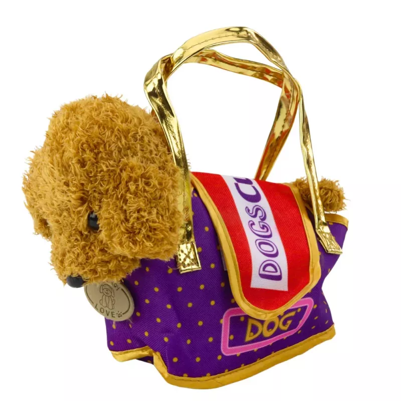 LEAN TOYS Perro caniche en bolsa de velcro, peluche, marrón claro
