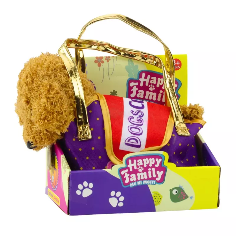 LEAN TOYS Perro caniche en bolsa de velcro, peluche, marrón claro