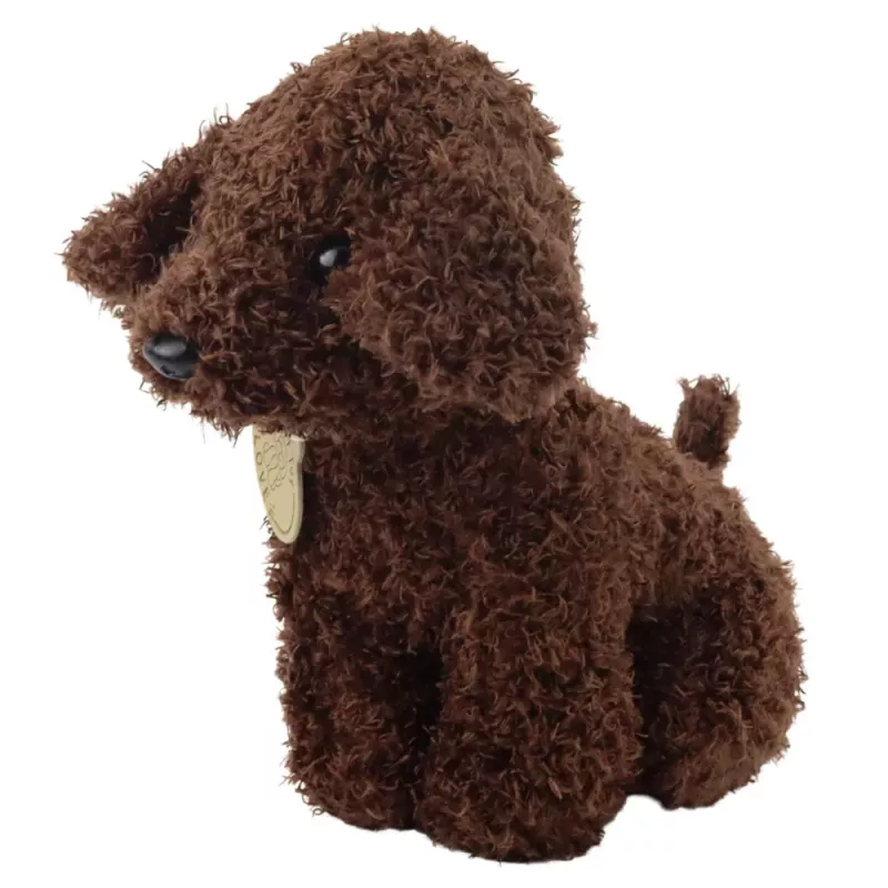 LEAN TOYS Perro caniche en bolsa de velcro, peluche, marrón oscuro