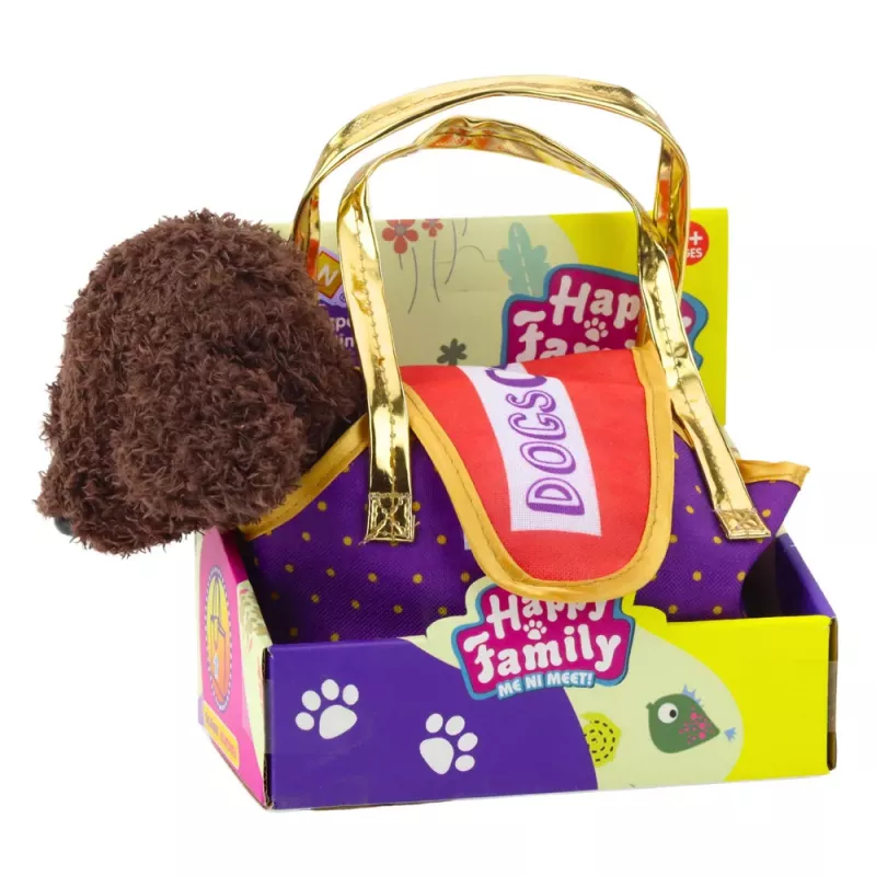 LEAN TOYS Perro caniche en bolsa de velcro, peluche, marrón oscuro