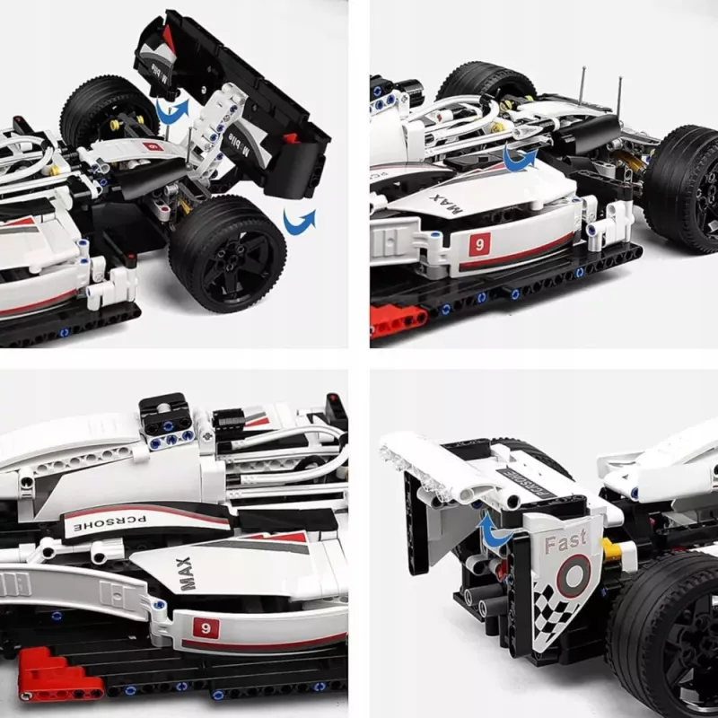 LEAN TOYS Bloques de construcción Coche de carreras F1 blanco y rojo 1235 uds.