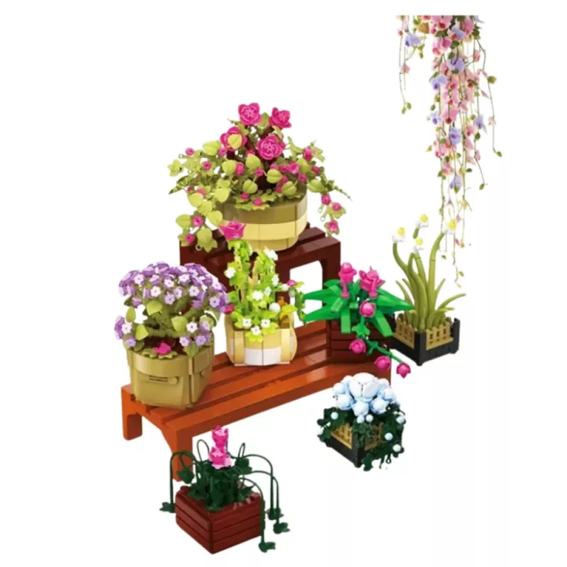 LEAN TOYS Bloques de construcción Flores en macetas 7 piezas dos estanterías 1446 piezas