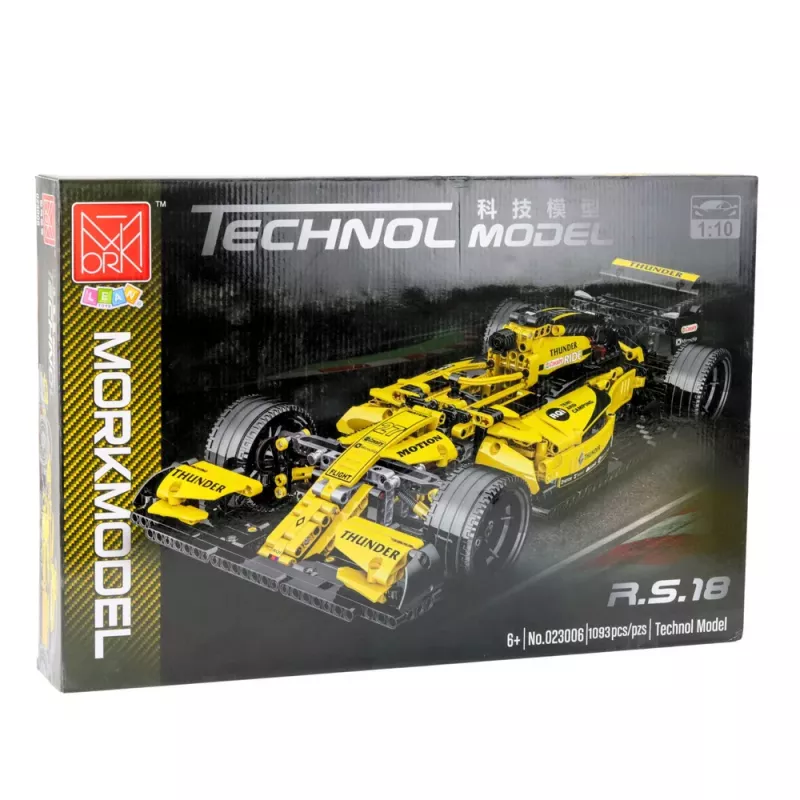 LEAN TOYS Bloques de construcción Coche de carreras R.S.18 amarillo 1:10 1093 piezas
