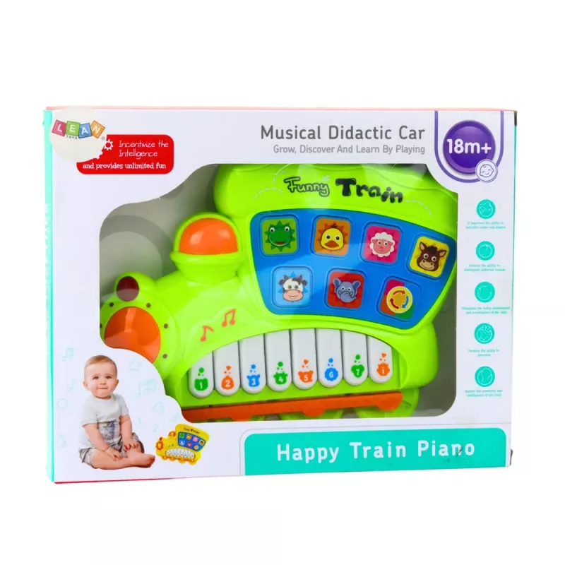 LEAN TOYS Piano electrónico didáctico para niños pequeños Locomotora verde