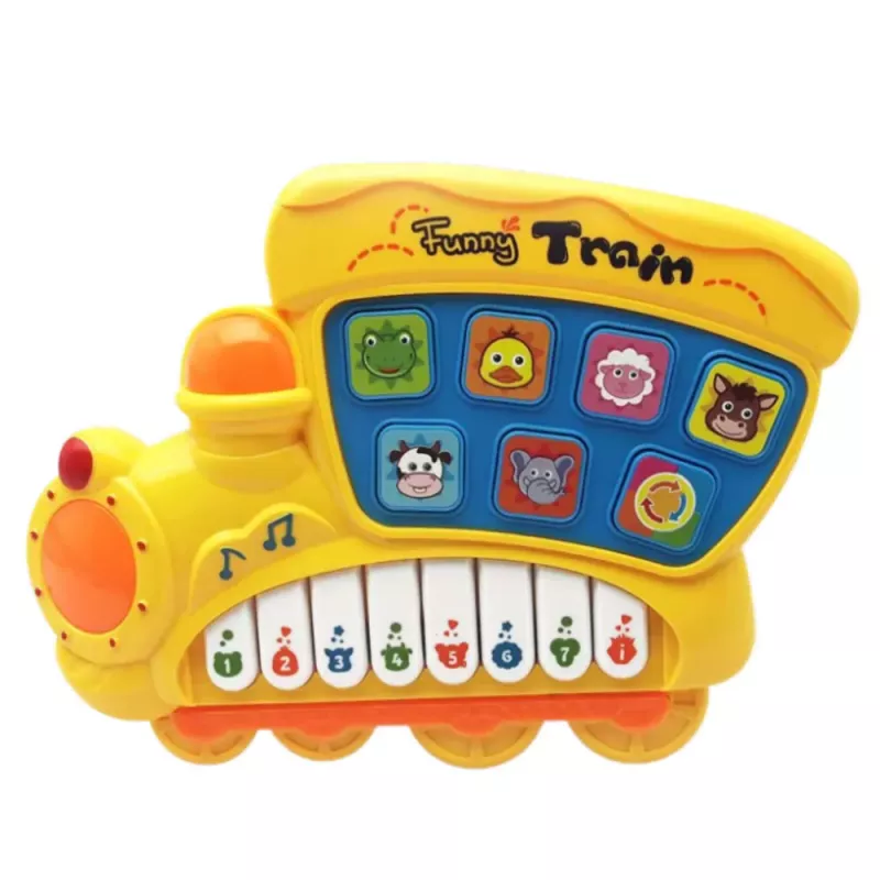 LEAN TOYS Piano eléctrico didáctico para niños pequeños Locomotora amarilla
