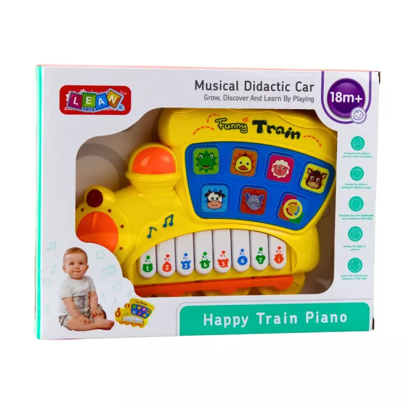 LEAN TOYS Piano eléctrico didáctico para niños pequeños Locomotora amarilla