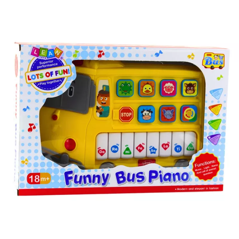 LEAN TOYS Piano eléctrico juguete didáctico para niños pequeños Autobús amarillo