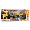 LEAN TOYS Camión grúa con excavadora de orugas, giro 360°, amarillo, 1:16