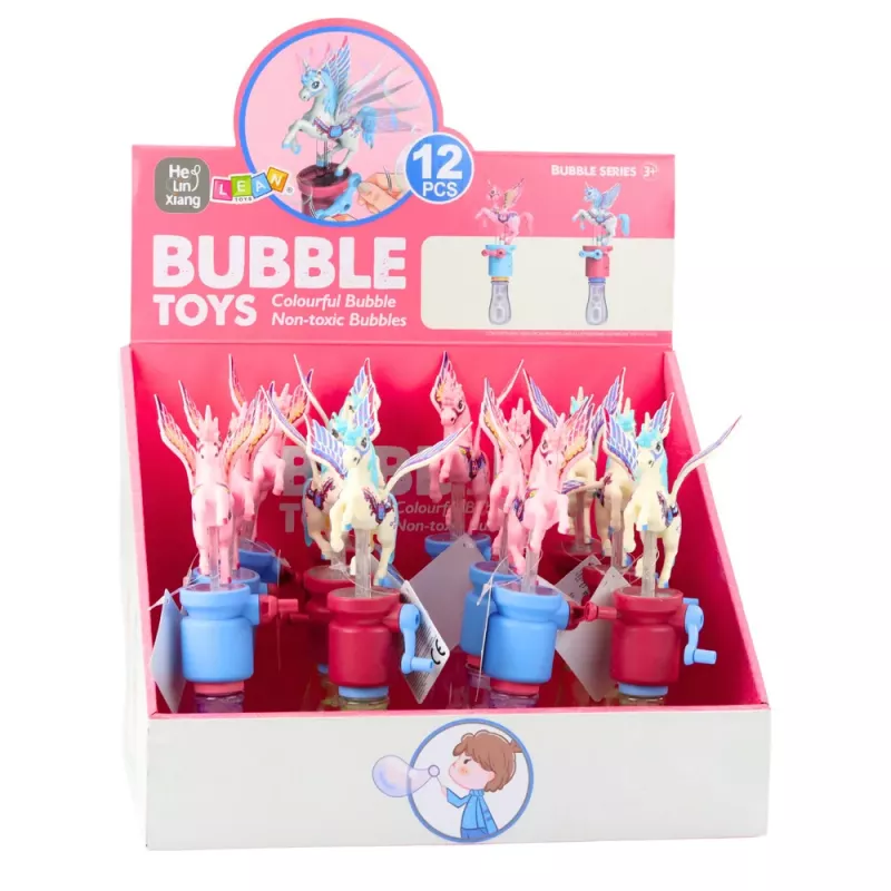 LEAN TOYS Pompas de jabón unicornio con alas móviles manivela 23cm Mix
