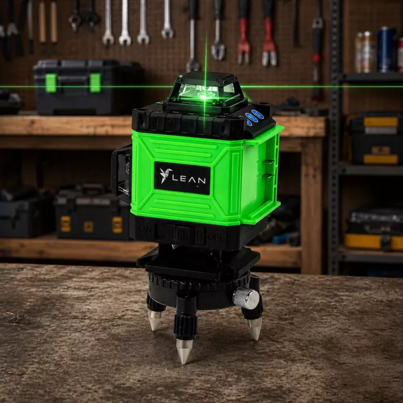 LEAN Nivel láser 4D de superficie 16 líneas verde con bolsa y 2 baterías