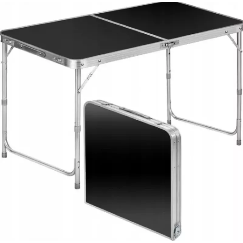 LEAN Mesa de camping plegable ajustable de aluminio negra 120x60cm