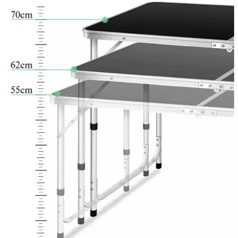 LEAN Mesa de camping plegable ajustable de aluminio negra 120x60cm