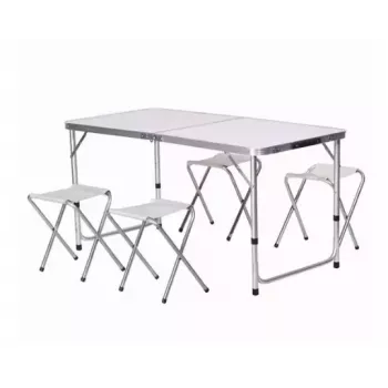 LEAN Set de mesa de camping plegable 4 sillas gris